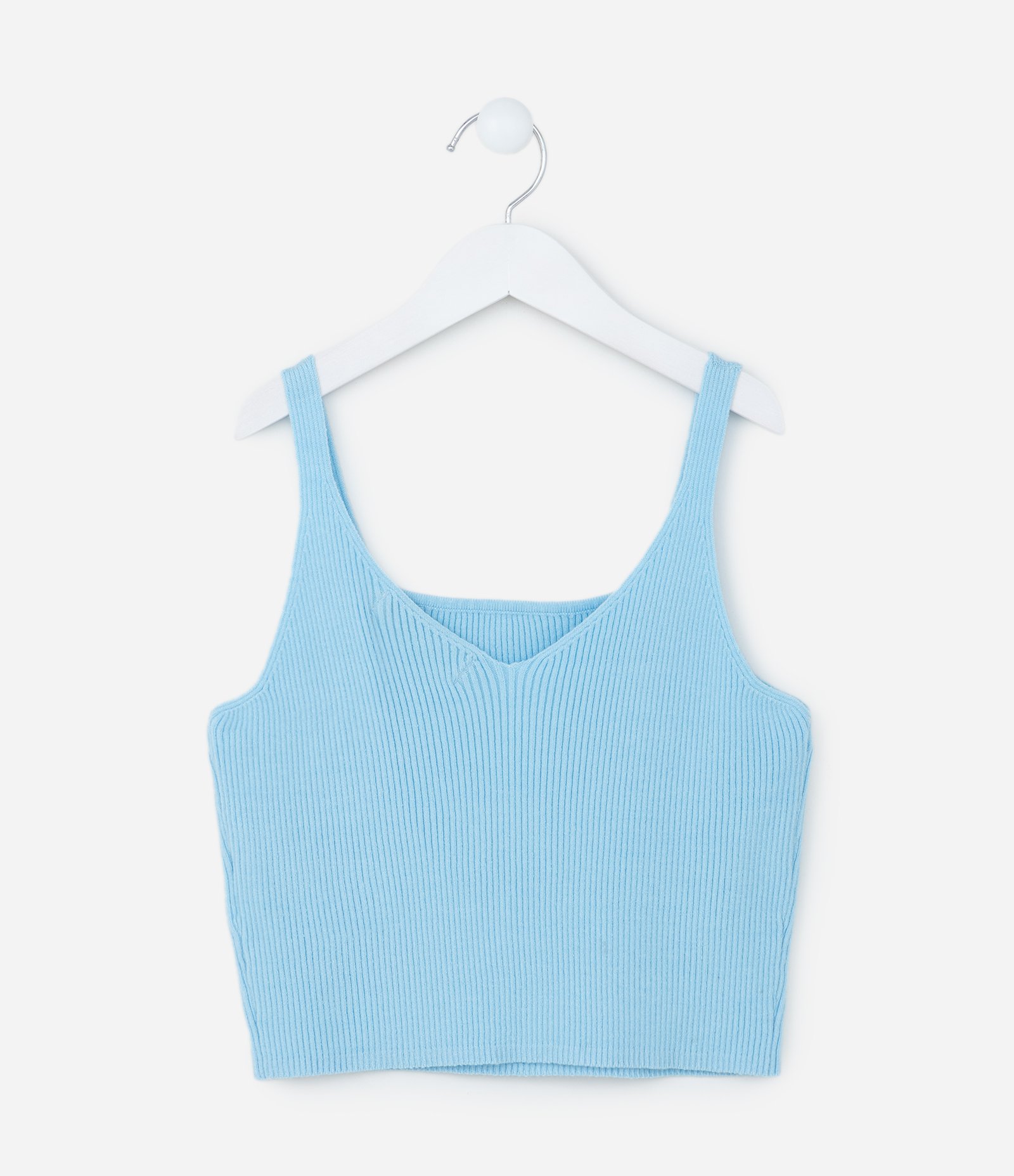 Blusa Cropped Infantil Canelada em Tricô - Tam 5 a 14 anos Azul 1