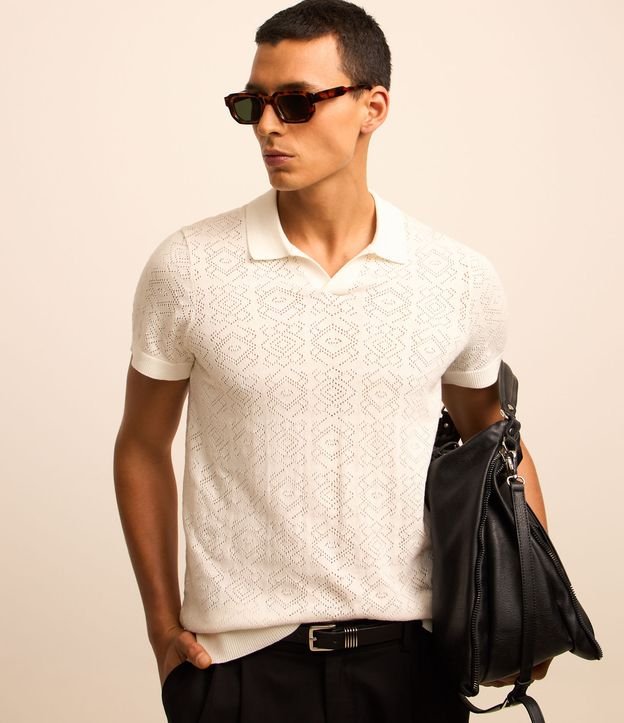 Camiseta Polo em Tricô com Textura
