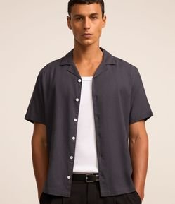 Camisa Boxy em Linho com Gola Bowling