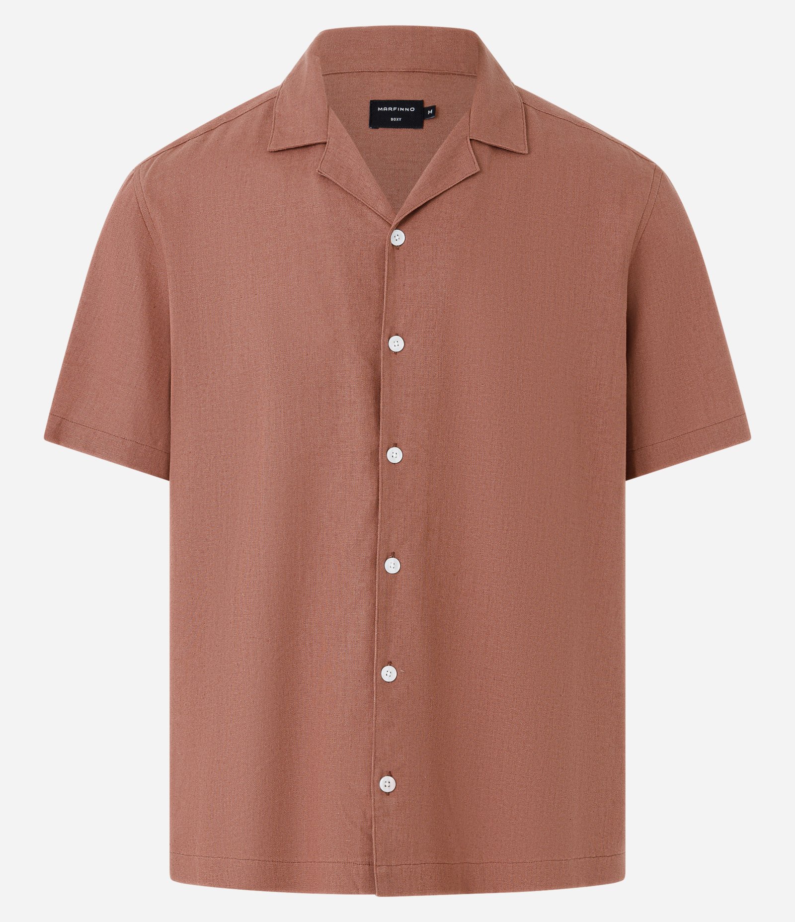 Camisa Boxy em Linho com Gola Bowling Marrom 5