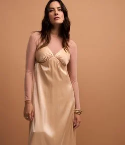 Vestido Slip Dress Acetinado com Alcinhas Finas