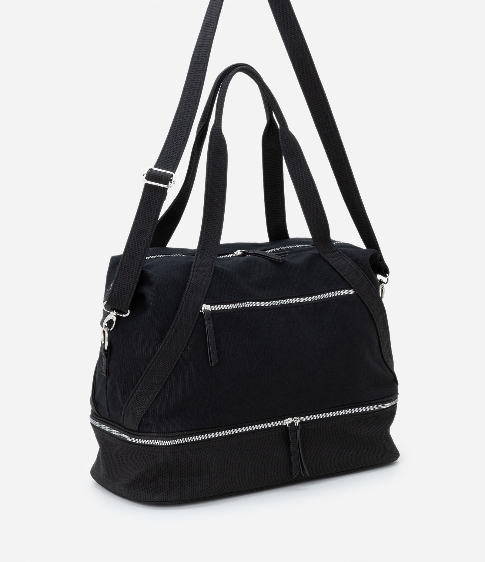 Bolsa Mala Grande com Zíper Contrastante e Alça Dupla Preto 1