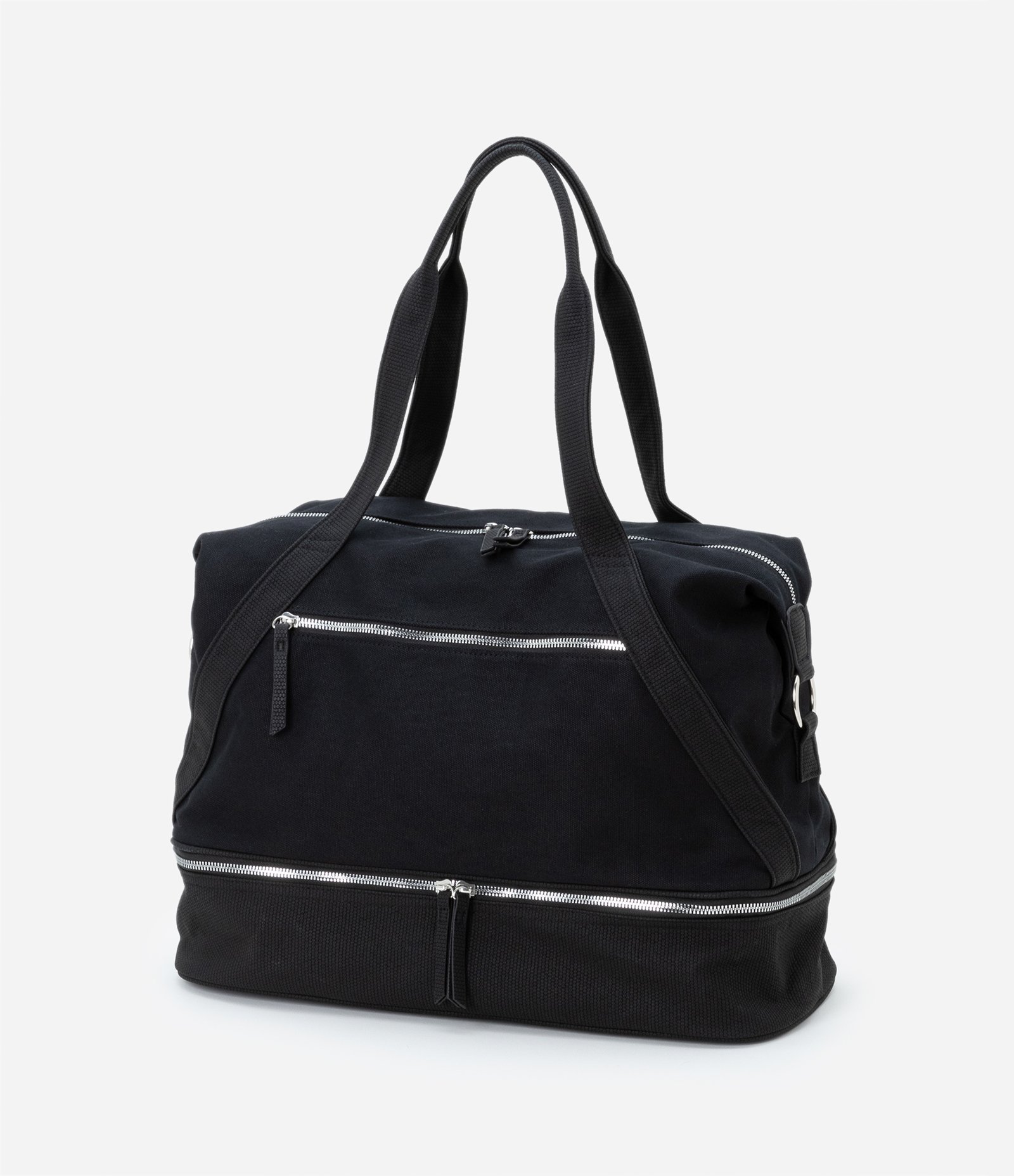 Bolsa Mala Grande com Zíper Contrastante e Alça Dupla Preto 2