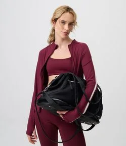 Bolsa Mala Grande com Zíper Contrastante e Alça Dupla