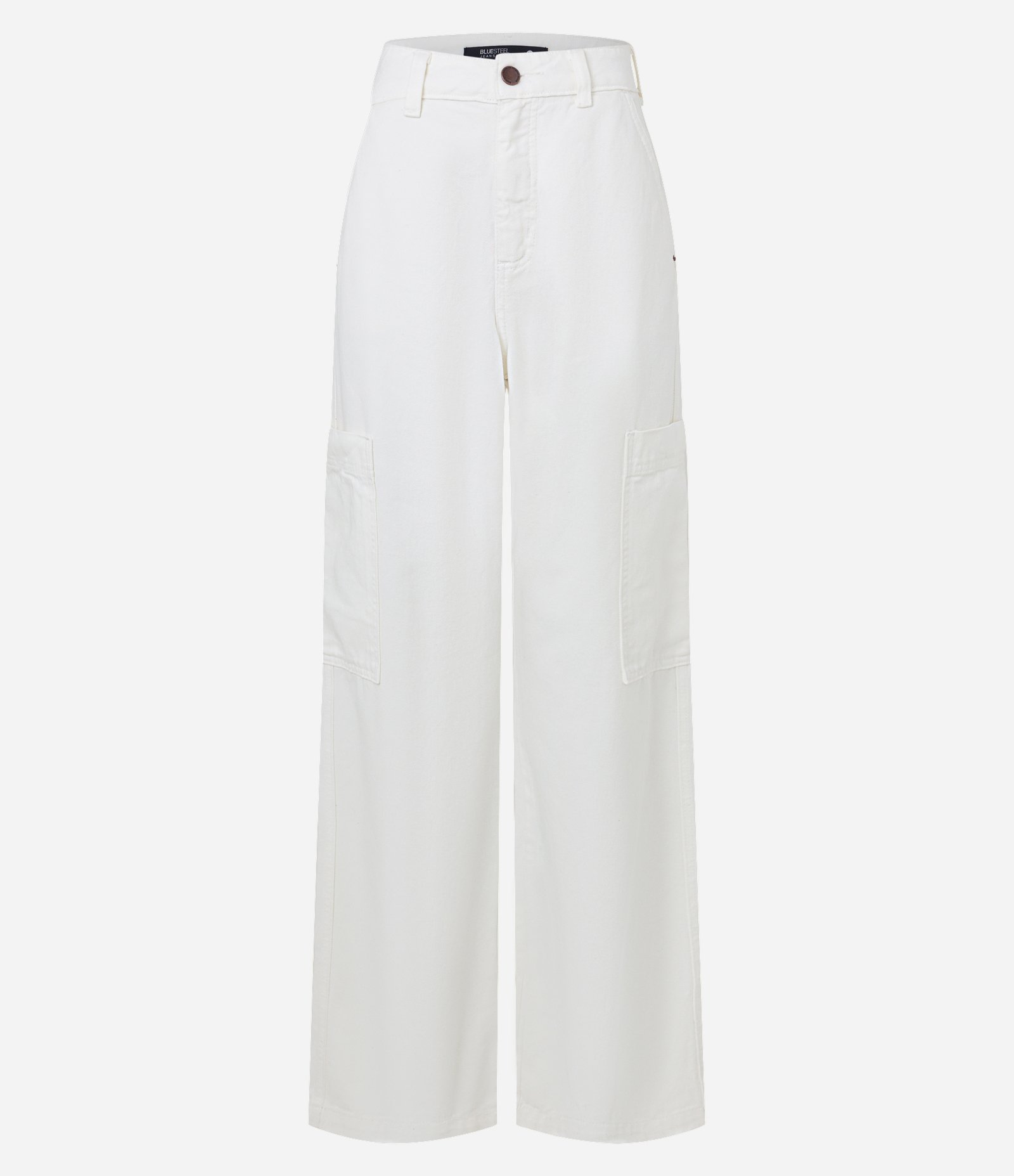 Calça Wide Leg em Sarja com Bolso Cargo sem Lapela Off White 5