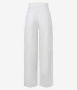 Calça Wide Leg em Sarja com Bolso Cargo sem Lapela
