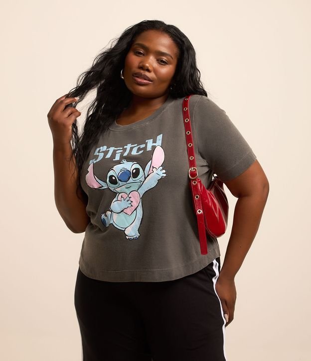 Blusa Cropped em Algodão Estonada com Estampa Stitch Curve & Plus Size