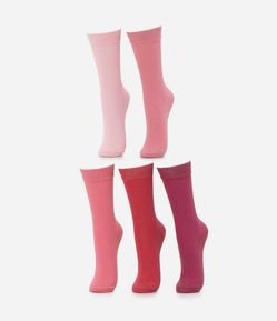 Kit 05 Meias Cano Alto Caneladas e sem Costura