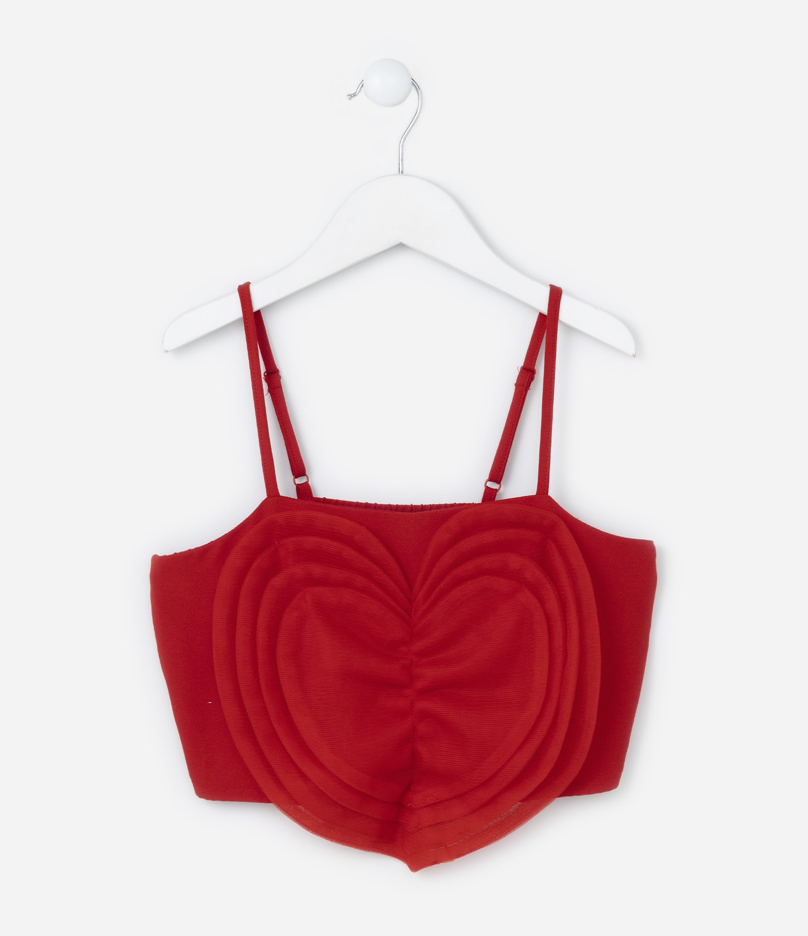 Blusa Cropped com Aplicação em Formato Coração - Tam 5 a 14 Anos Vermelho 1