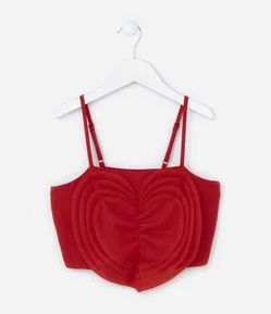 Blusa Cropped com Aplicação em Formato Coração - Tam 5 a 14 Anos
