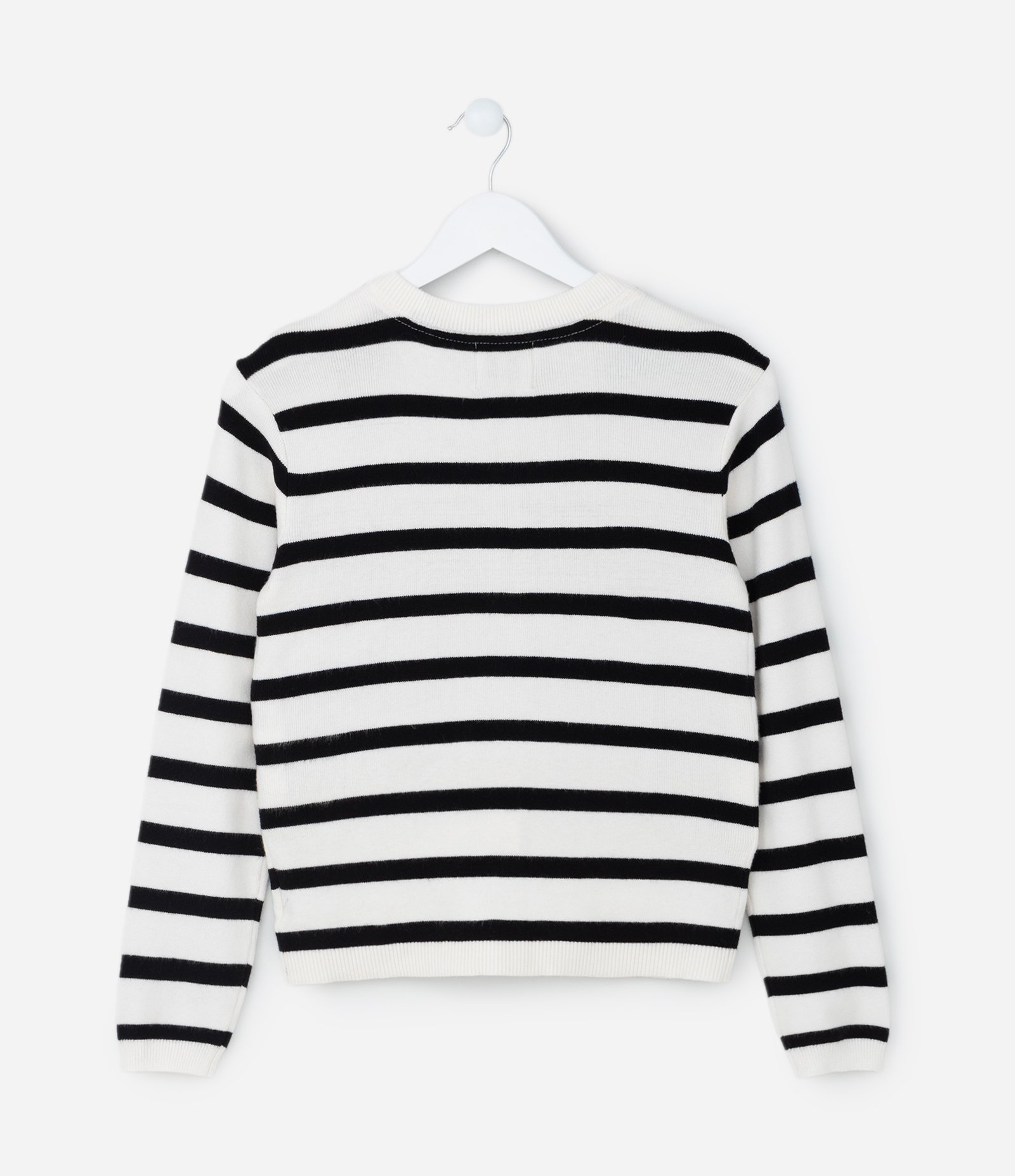 Cardigan Infantil em Fleece com Listras - Tam 5 a 14 anos Off White/Preto 2
