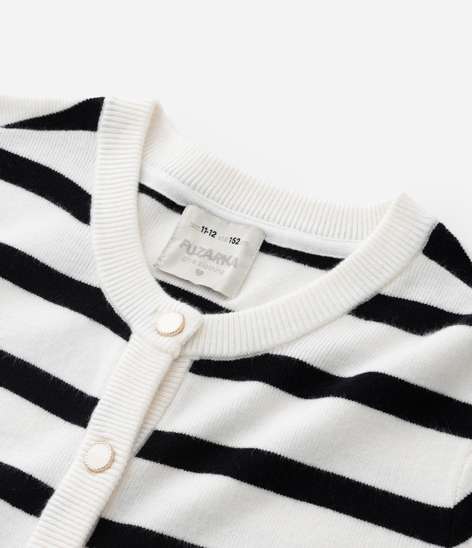 Cardigan Infantil em Fleece com Listras - Tam 5 a 14 anos Off White/Preto 6