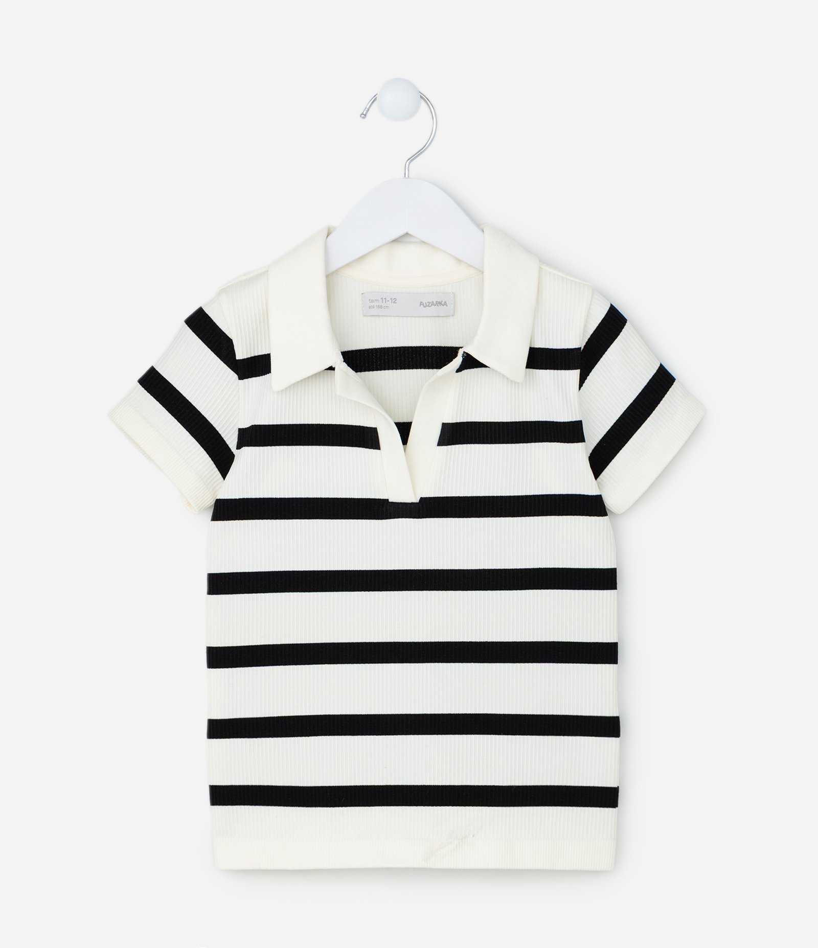Camisa Infantil Canelada Seamless com Gola Polo Off White/Preto 2
