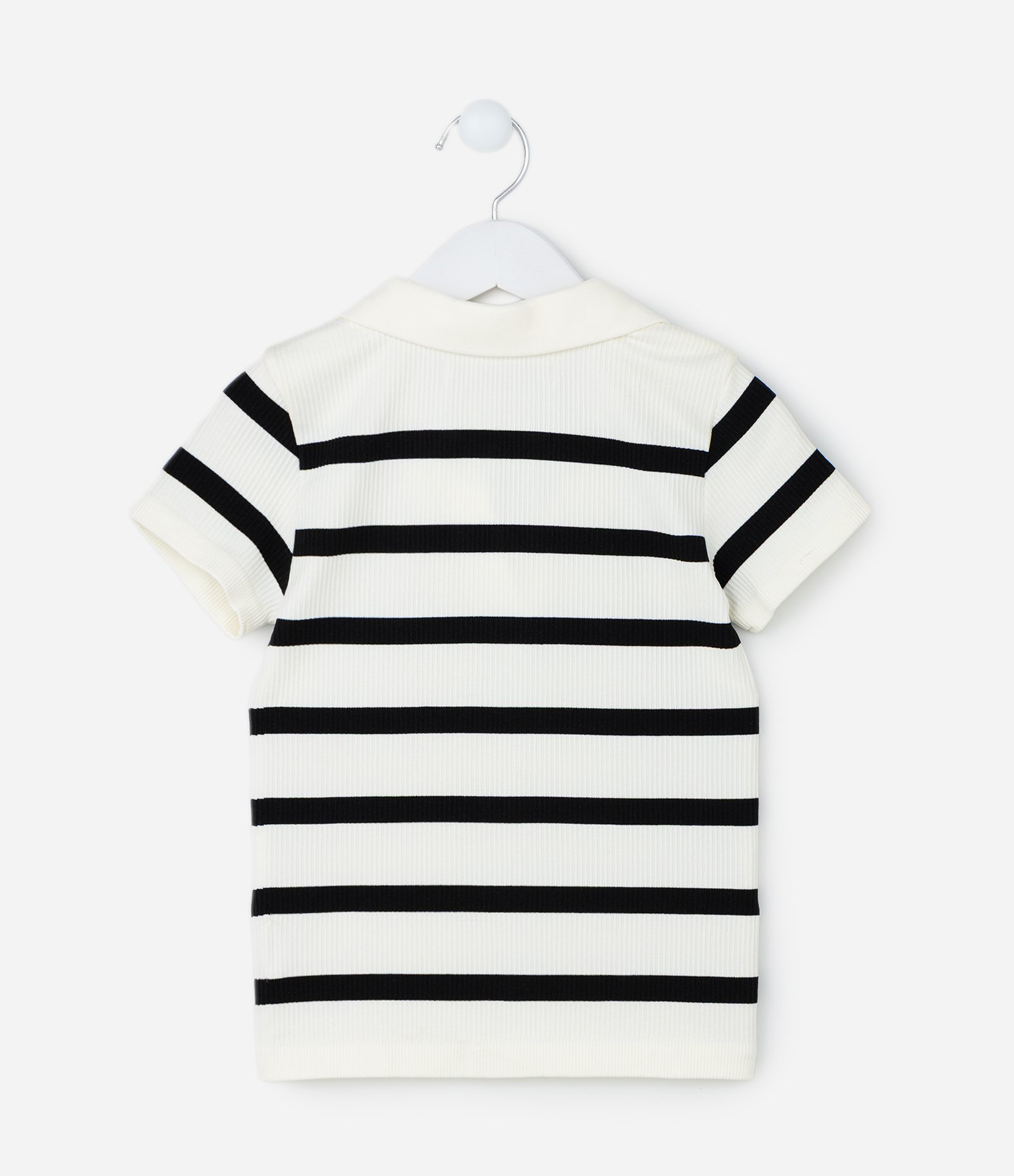 Camisa Infantil Canelada Seamless com Gola Polo Off White/Preto 3