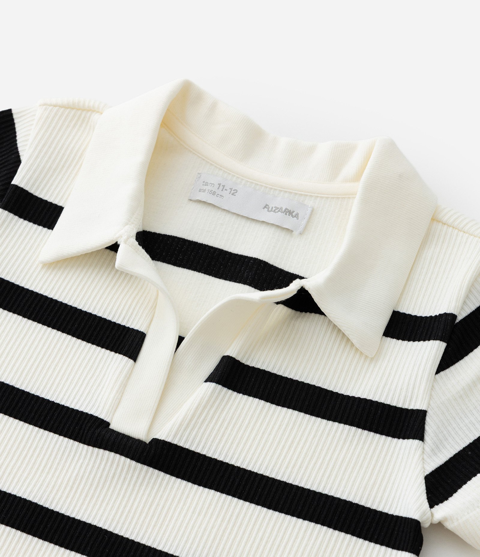 Camisa Infantil Canelada Seamless com Gola Polo Off White/Preto 6