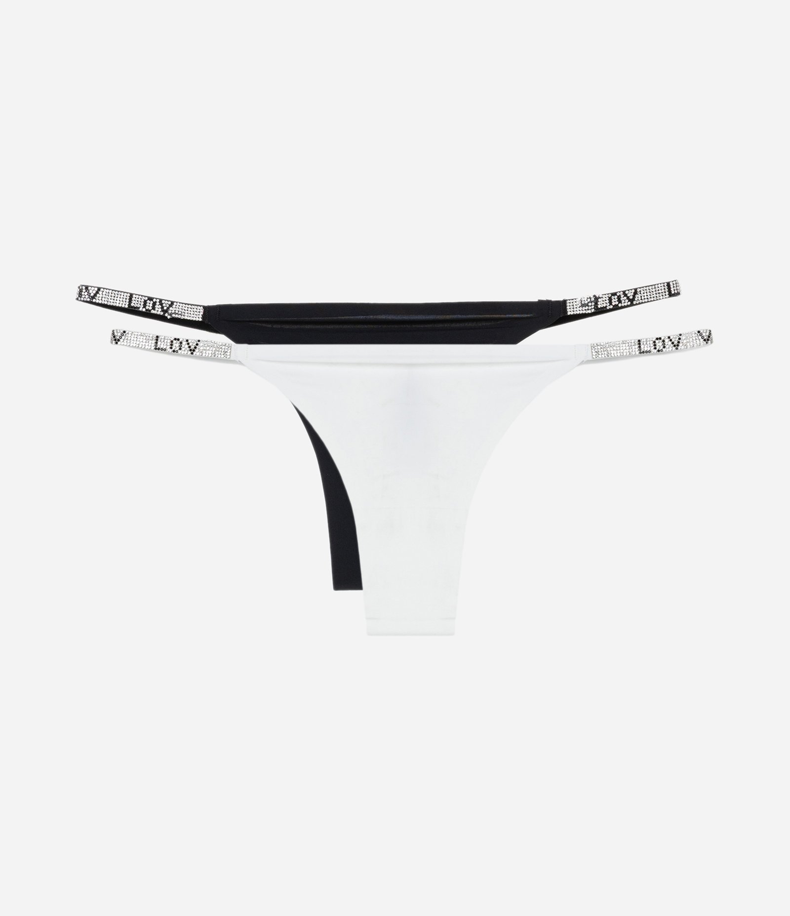 Kit 02 Calcinhas String Fio em Microfibra com Strass Lateral Preto/Branco 1