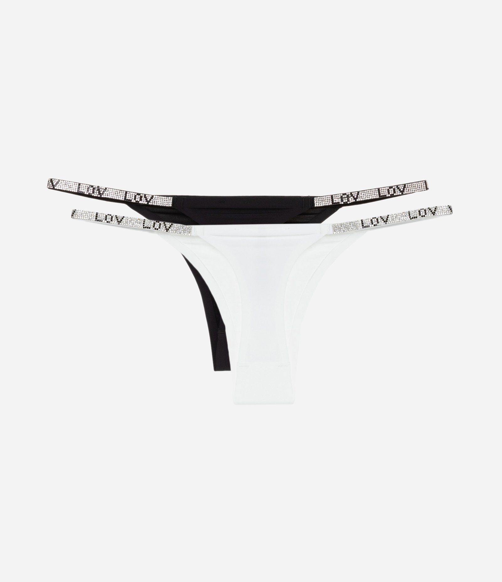 Kit 02 Calcinhas String Fio em Microfibra com Strass Lateral Preto/Branco 2