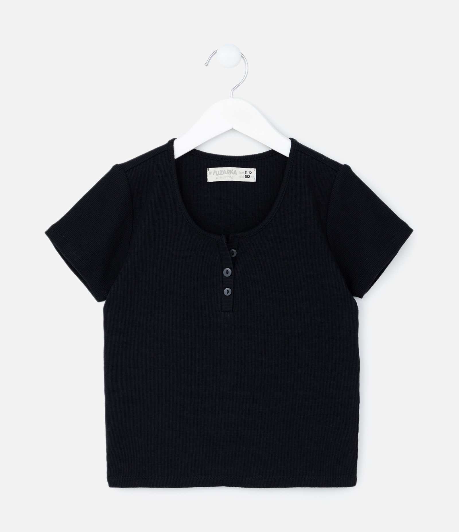 Camiseta Infantil com Botões - Tam 5 a 14 Anos Preto 1