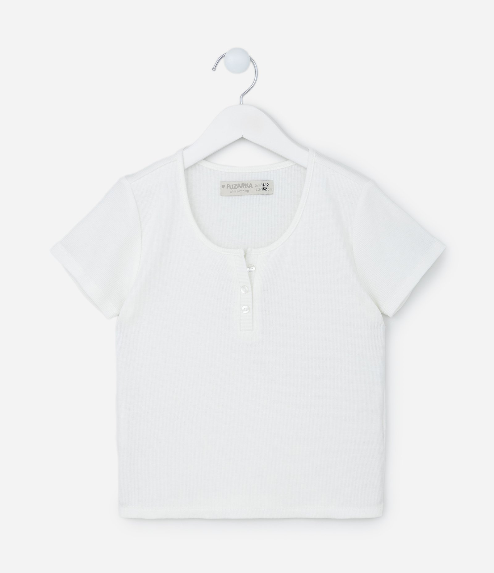Camiseta Infantil com Botões - Tam 5 a 14 Anos Branco 1