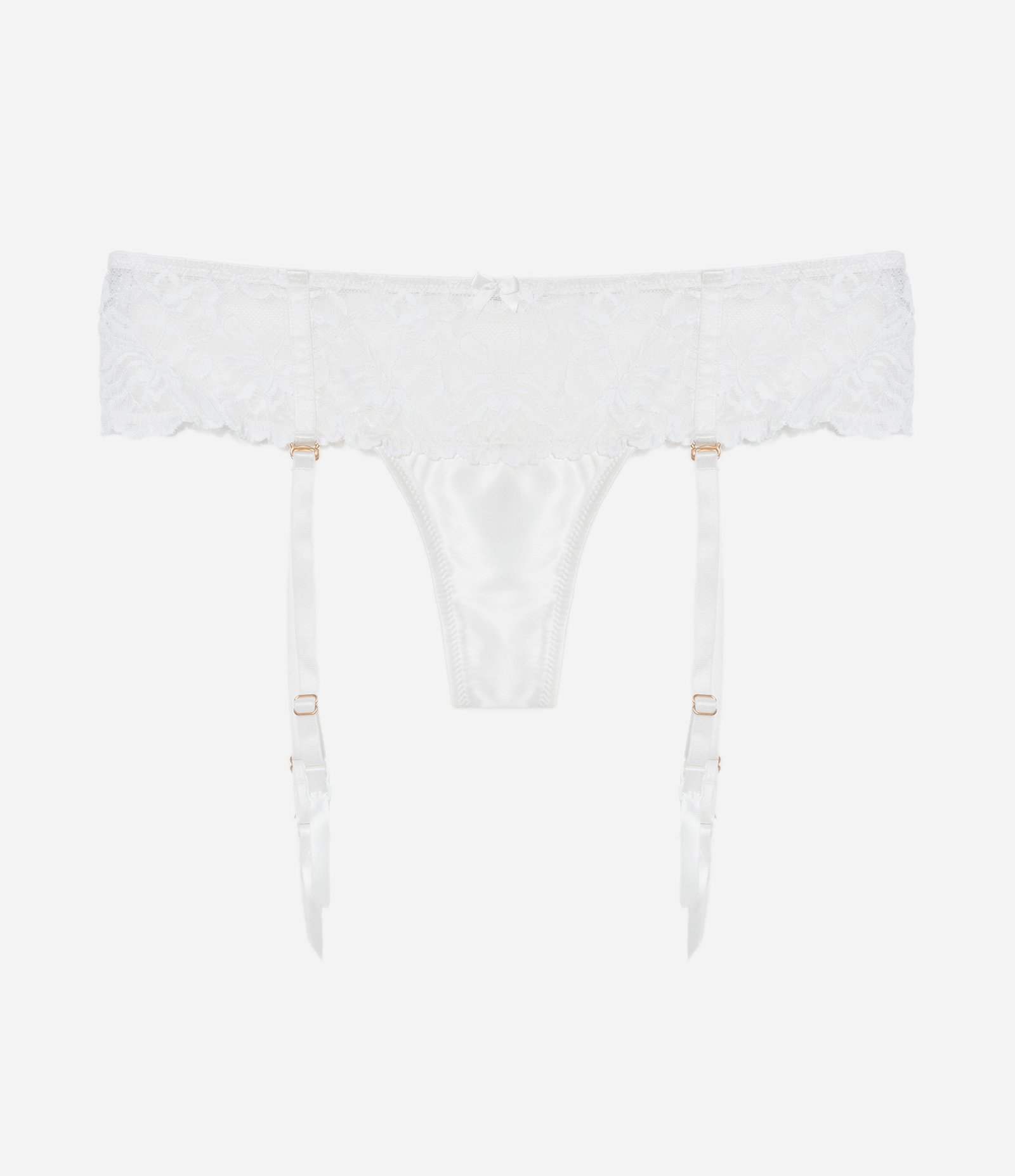 Calcinha Biquíni Fio em Renda Floral com Ligas Branco 1