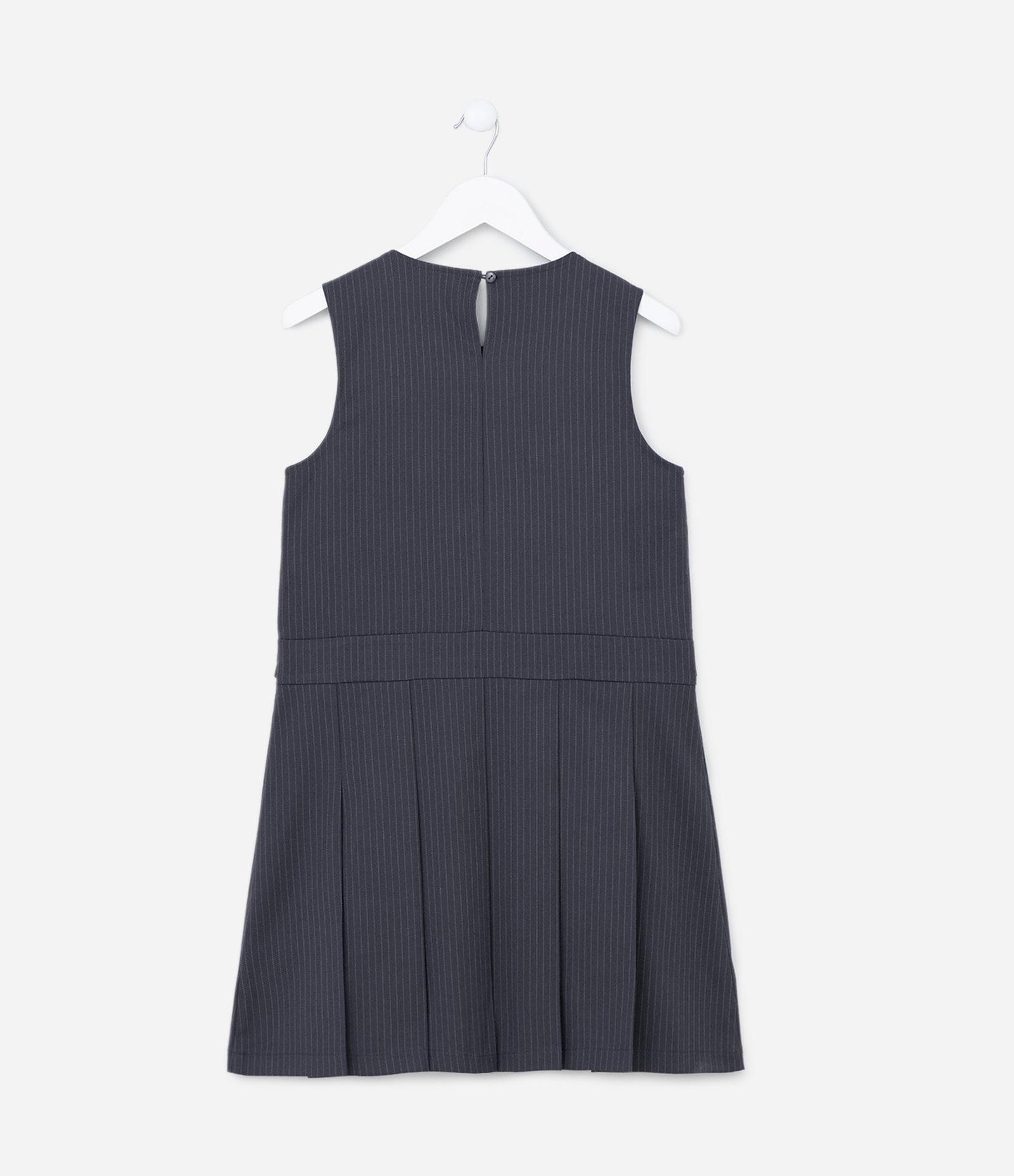 Vestido Infantil em Alfaiataria com Listra Giz e Fivelas na Cintura -Tam 5 a 14 Anos Preto 2