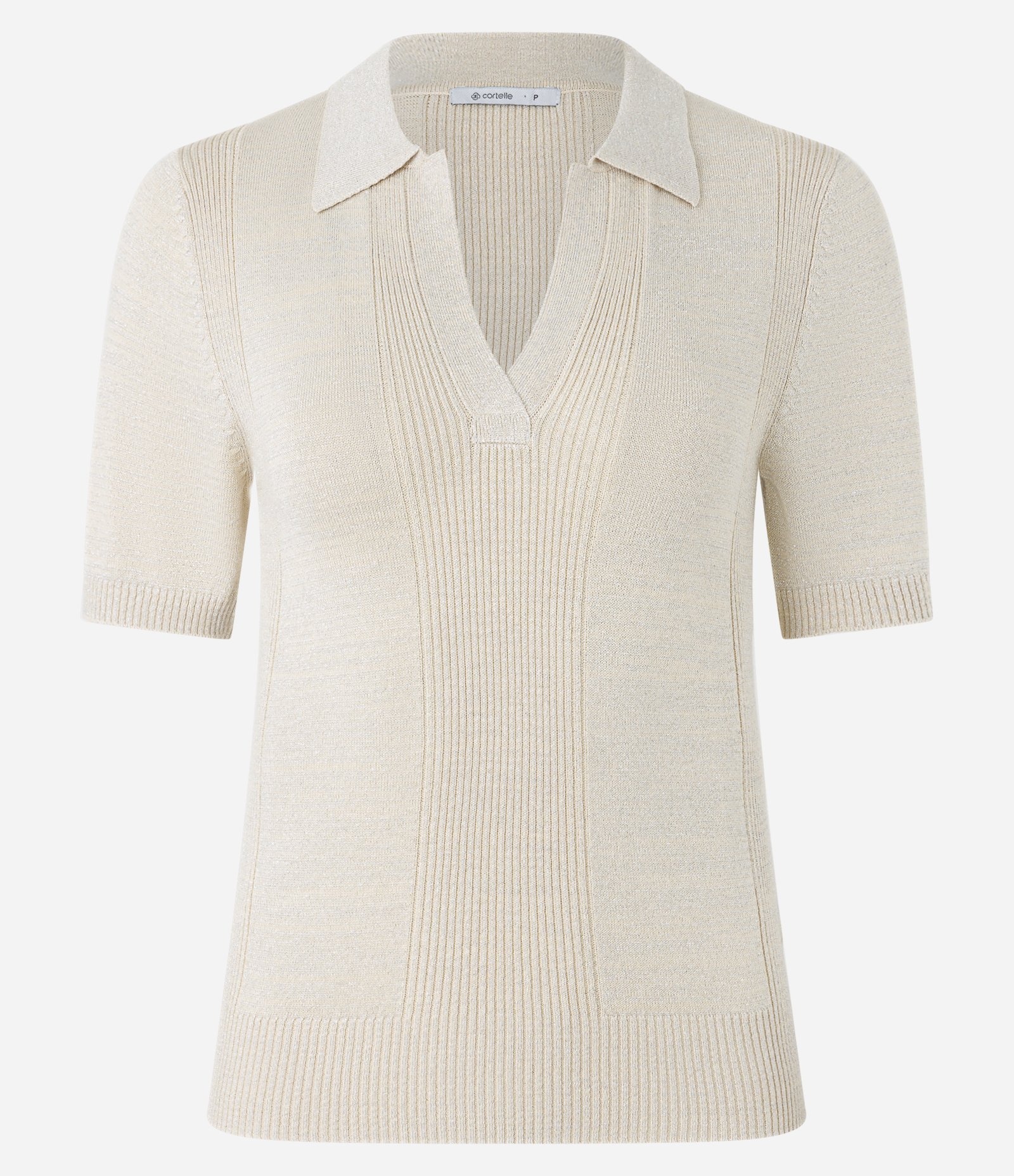 Blusa em Tricô com Gola Polo e Fio Metalizado Bege 6