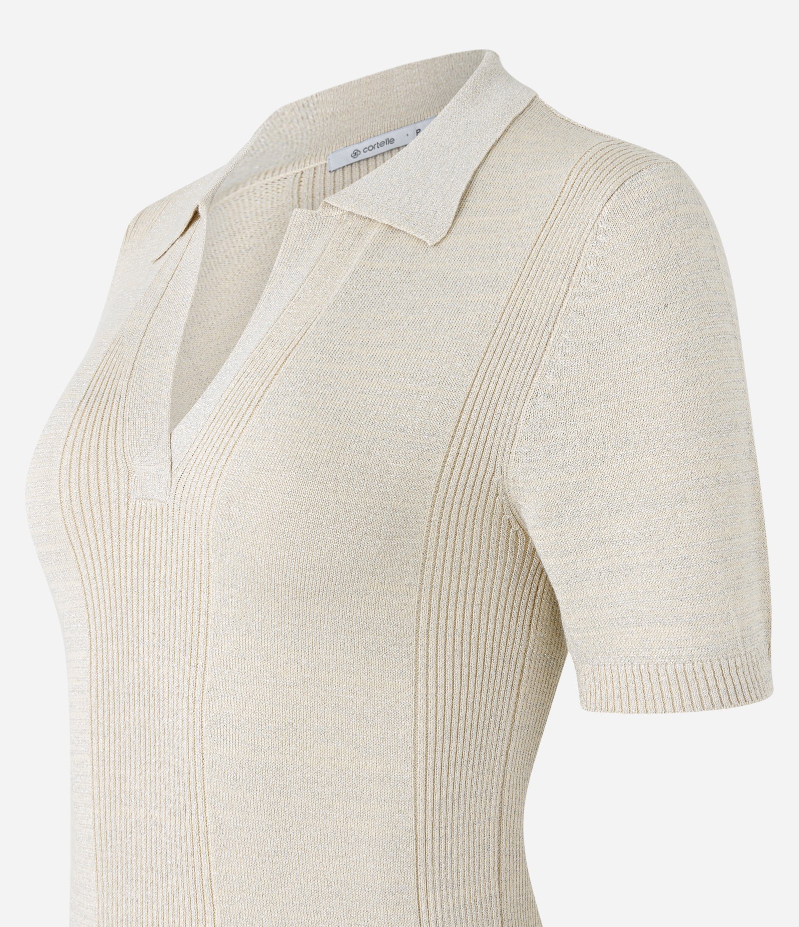 Blusa em Tricô com Gola Polo e Fio Metalizado Bege 7