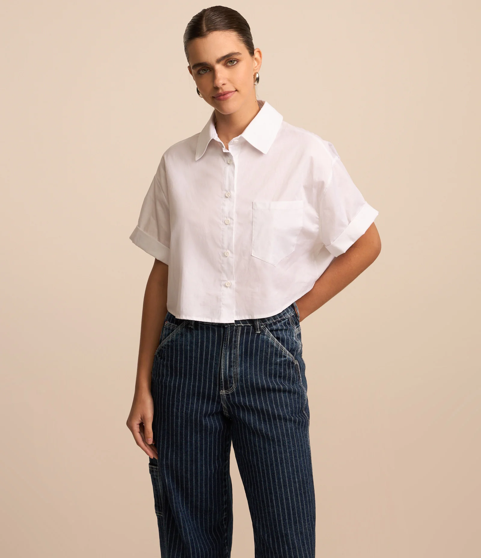 Calça Skater Jeans Listrado em Fio Tinto com Bolsos Carpinteiro Azul Marinho 2