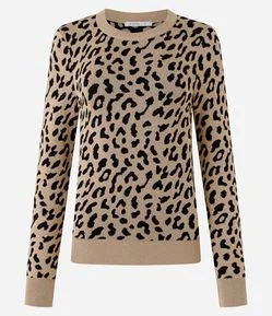 Blusa em Tricot com Ombreira Estampa Animal Print