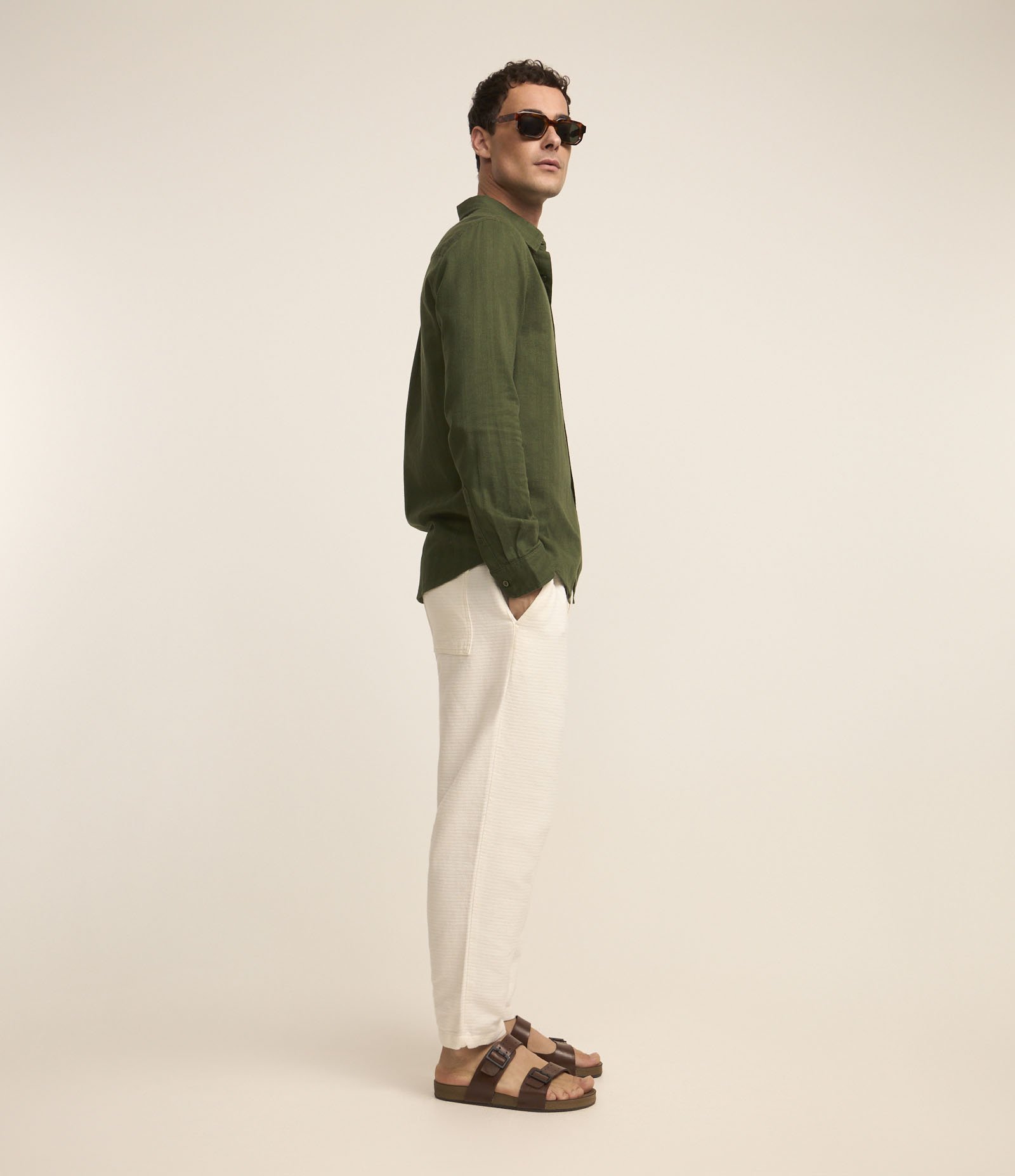 Camisa em Algodão com Textura em Listras Verticais Verde 4