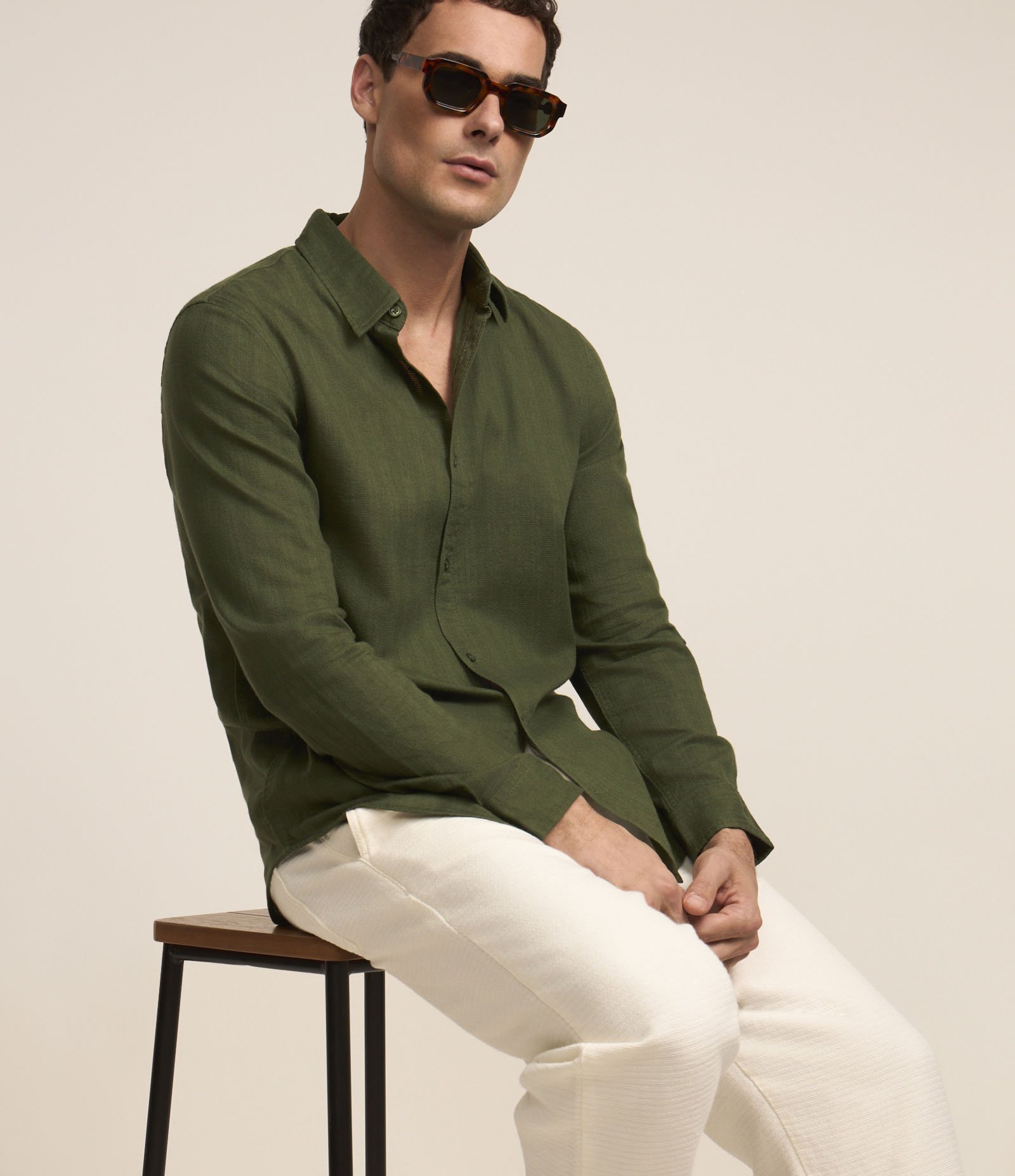 Camisa em Algodão com Textura em Listras Verticais Verde 6