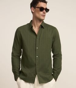 Camisa em Algodão com Textura em Listras Verticais