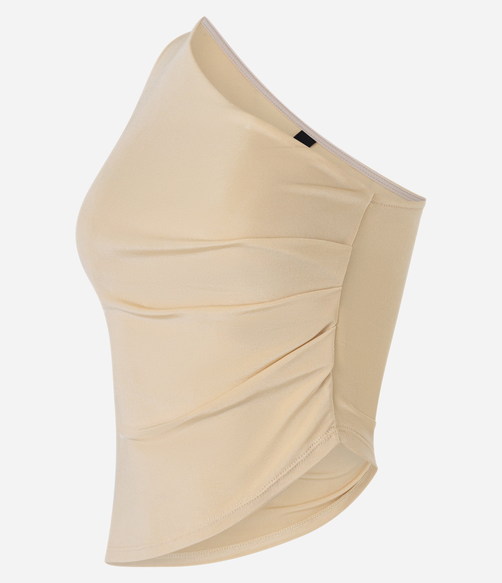 Blusa Ombro Só com Barra Assimétrica e Franzidos Bege 6