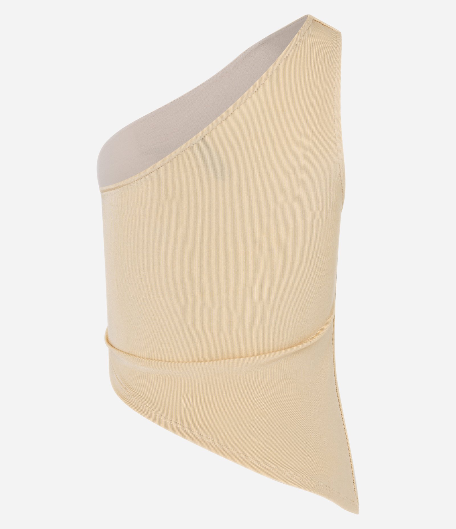 Blusa Ombro Só com Barra Assimétrica e Franzidos Bege 7