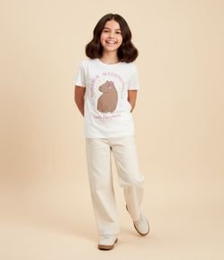 Camiseta Evasê Infantil em Algodão Estampa Capivara Lady - Tam 5 a 14 anos