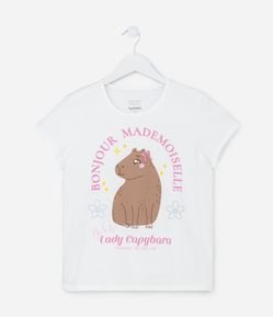 Camiseta Evasê Infantil em Algodão Estampa Capivara Lady - Tam 5 a 14 anos