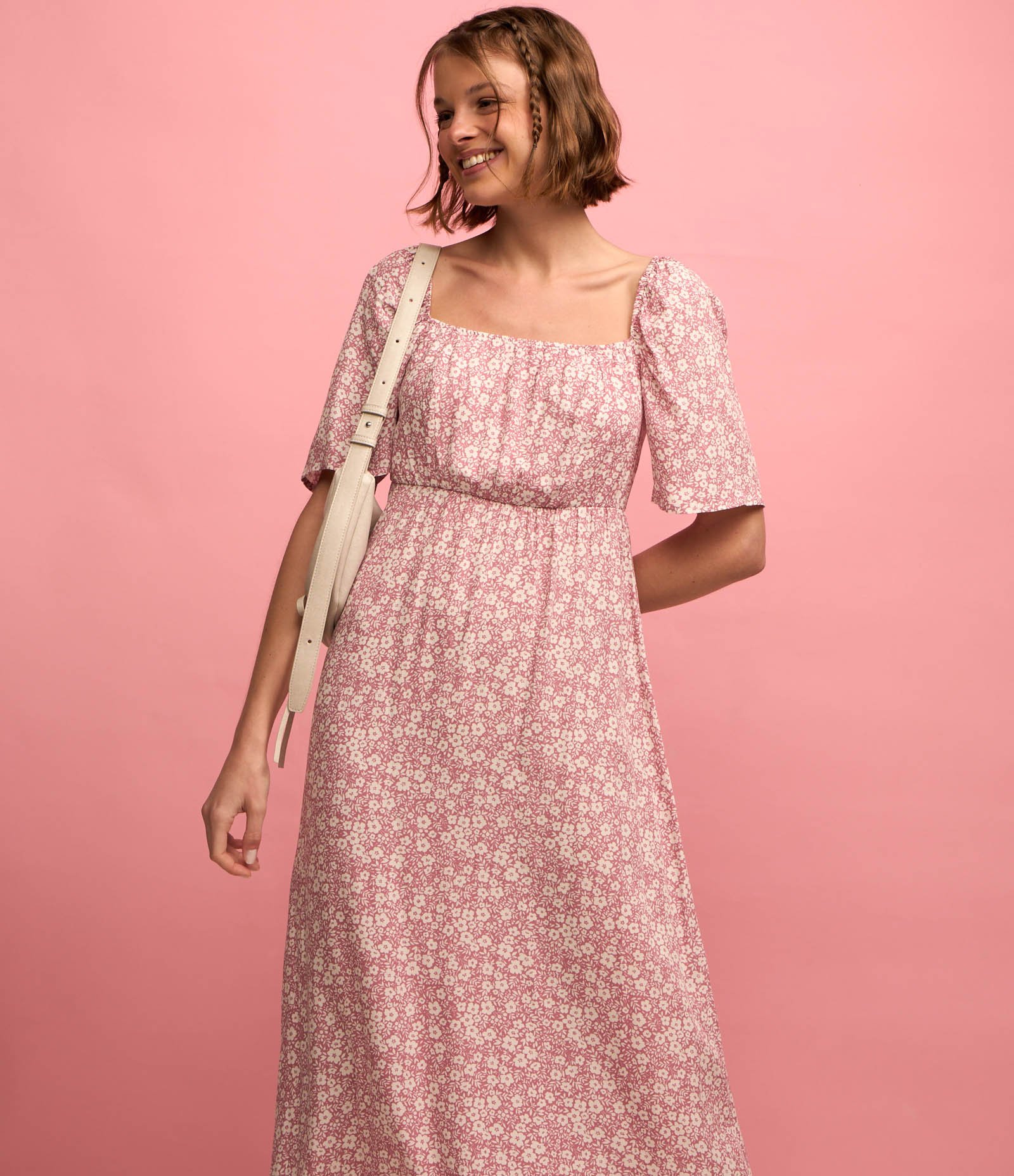 Vestido New Midi em Viscose Floral Liberty Rosa 1