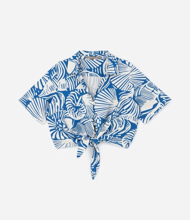 Camisa Cropped em Viscose e Linho com Estampa Abstrata e Amarração Curve & Plus Size