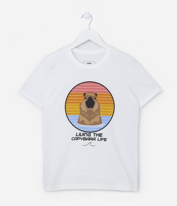 Camiseta Infantil em Algodão Estampa Capivara - Tam 5 a 14 anos