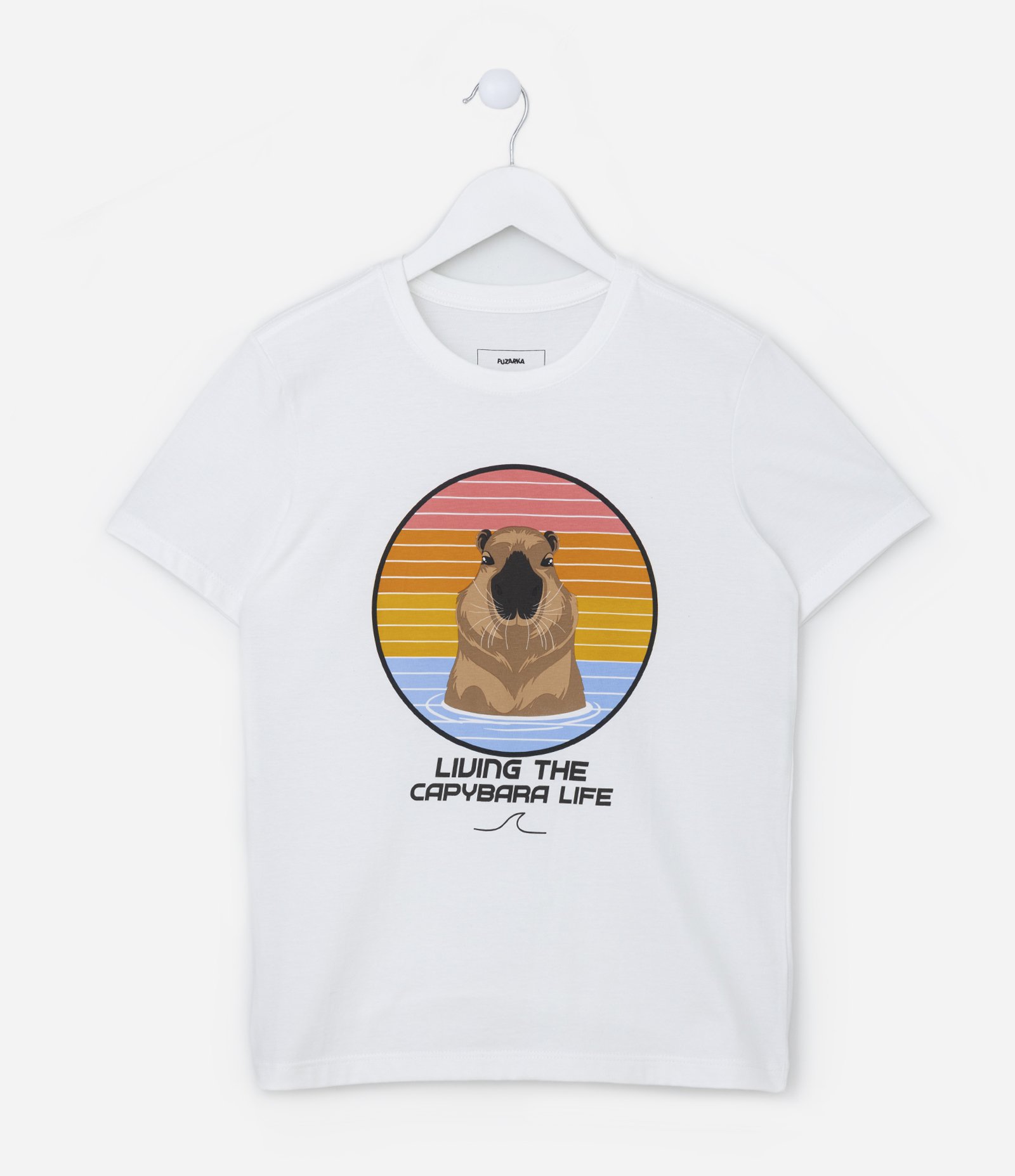 Camiseta Infantil em Algodão Estampa Capivara - Tam 5 a 14 anos Branco 1