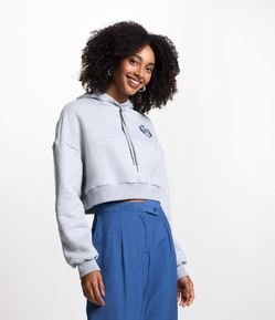Blusão Cropped em Moletom com Capuz e Estampa La Maison
