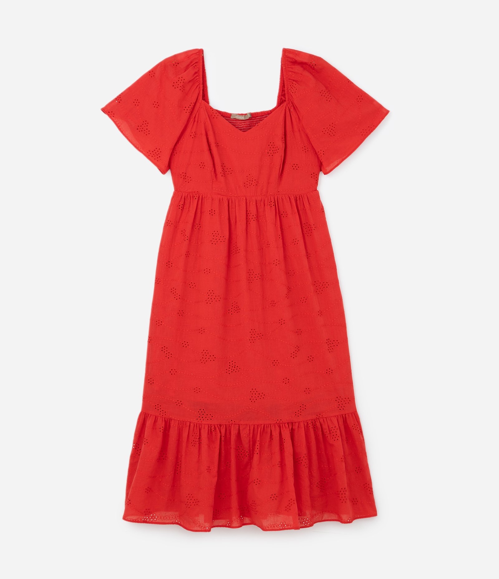 Vestido Midi em Laise com Manga Bufante Curve & Plus Size Vermelho 5