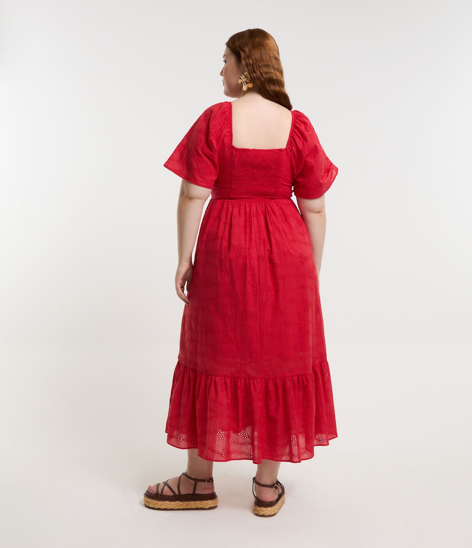 Vestido Midi em Laise com Manga Bufante Curve & Plus Size Vermelho 2