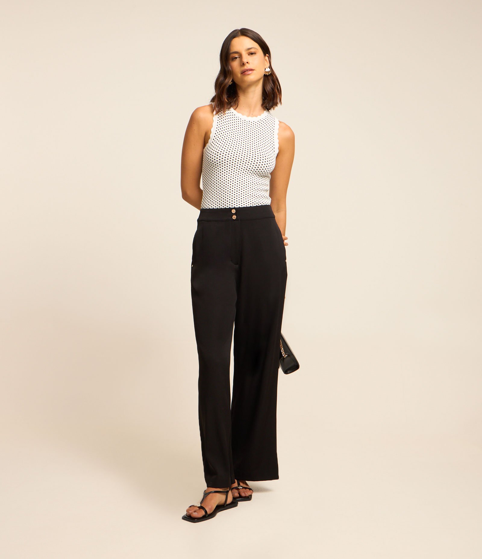 Blusa em Tricô com Borda Nuvem e Texturas Preto/Branco 3