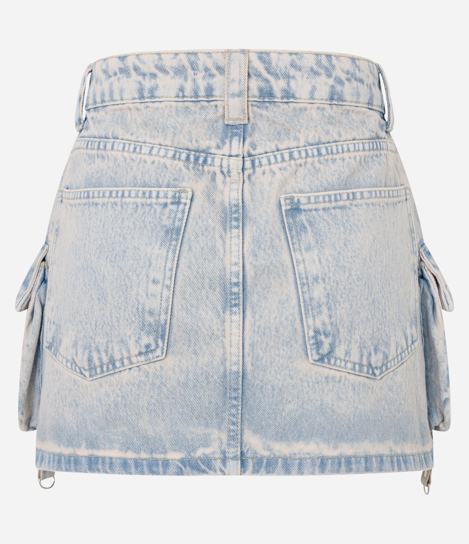 Saia Curta em Jeans Dirty Washed com Bolsos Cargo Afivelados Azul 6