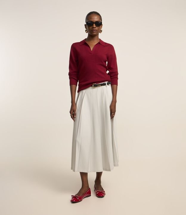 Blusa Manga Longa em Tricot com Gola Polo