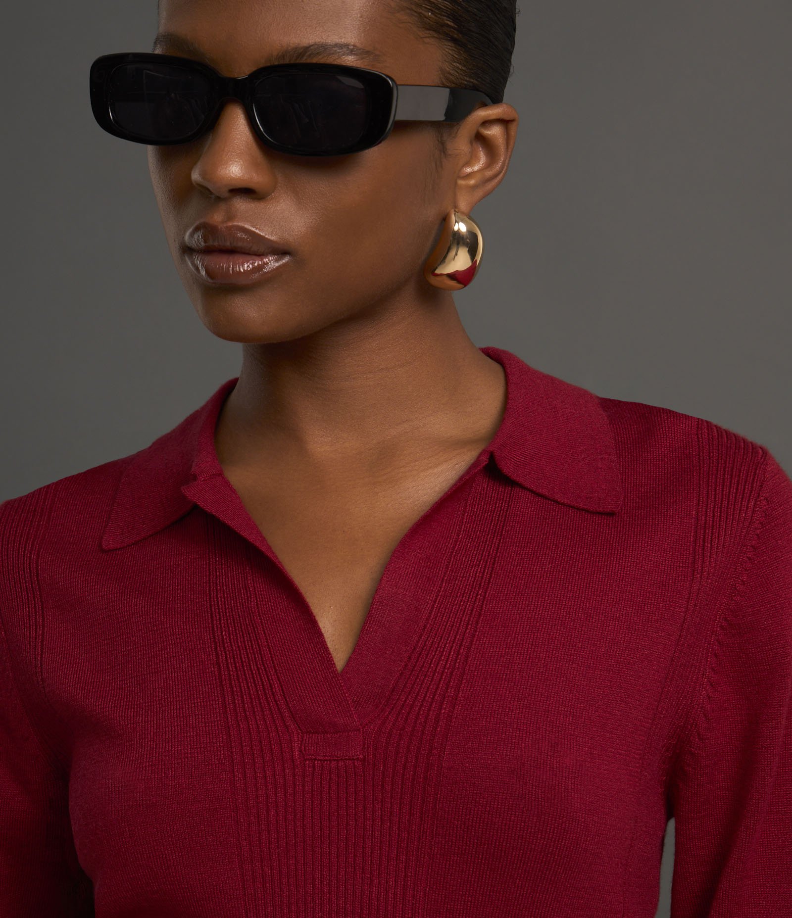 Blusa Manga Longa em Tricot com Gola Polo Vermelho 7
