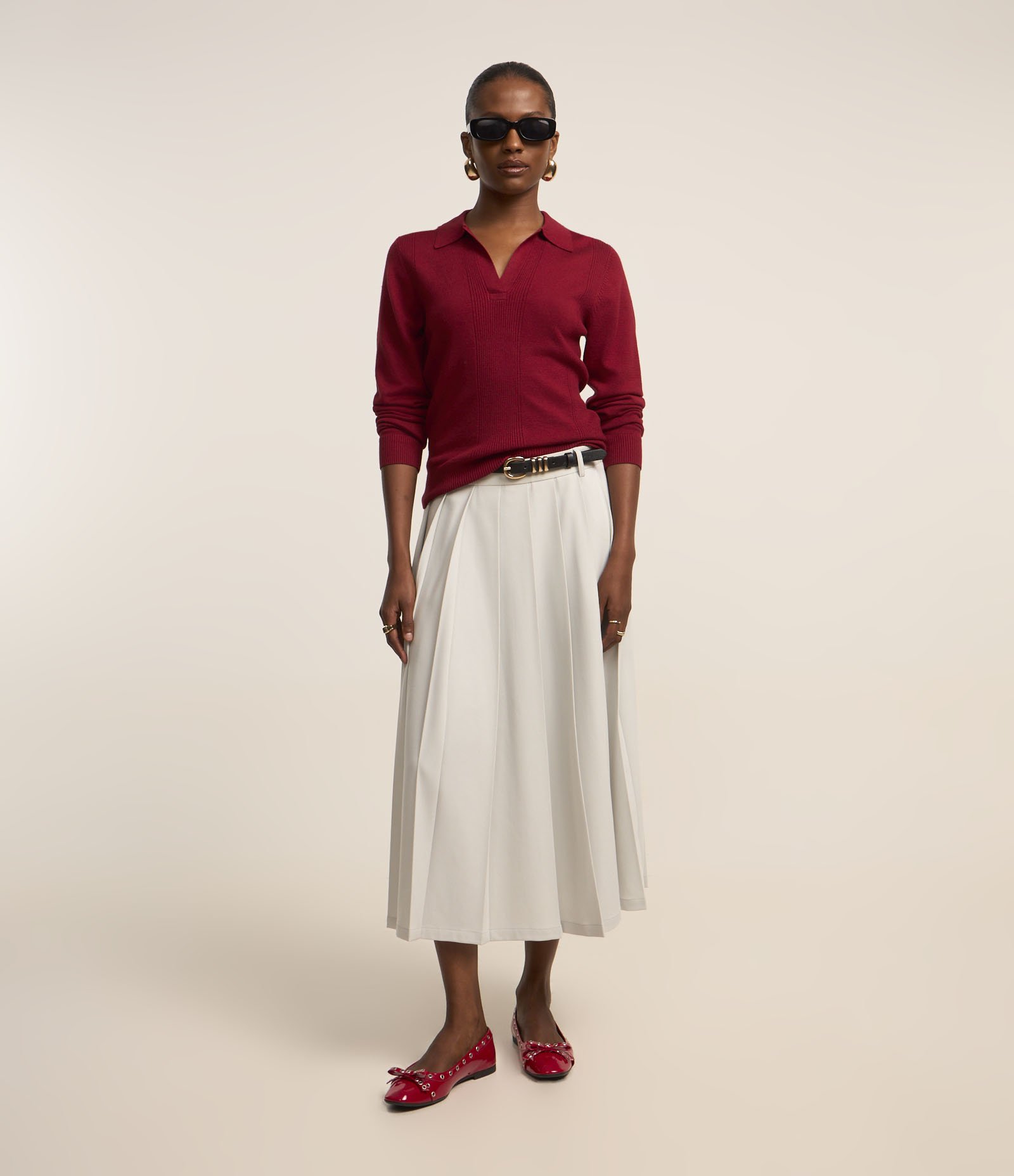 Blusa Manga Longa em Tricot com Gola Polo Vermelho 2