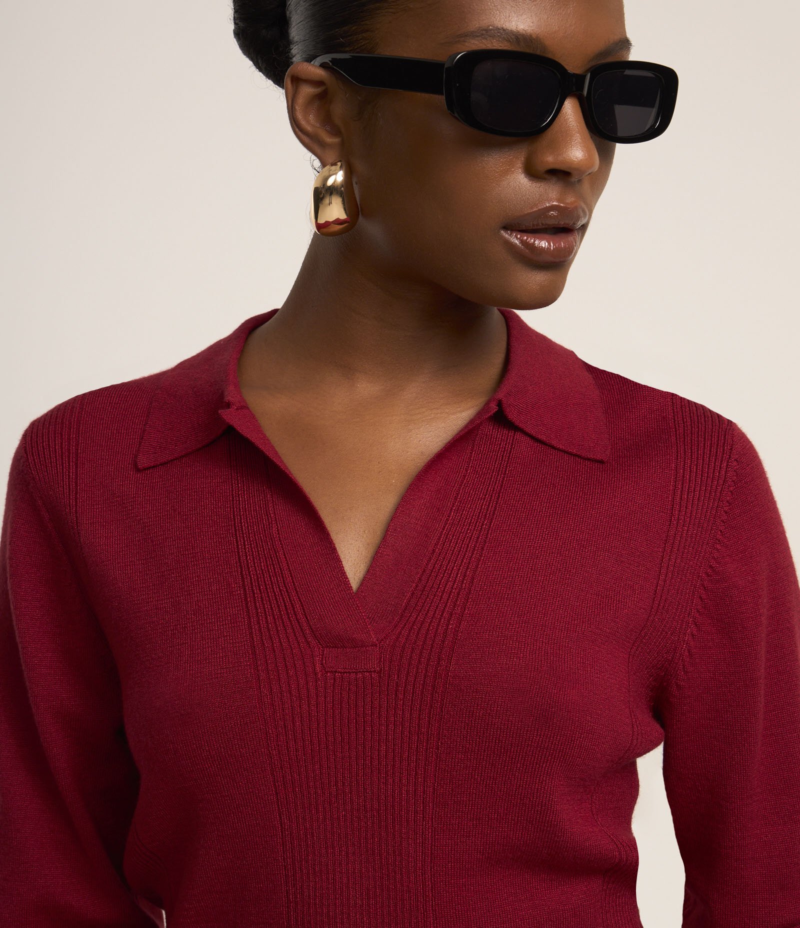 Blusa Manga Longa em Tricot com Gola Polo Vermelho 3