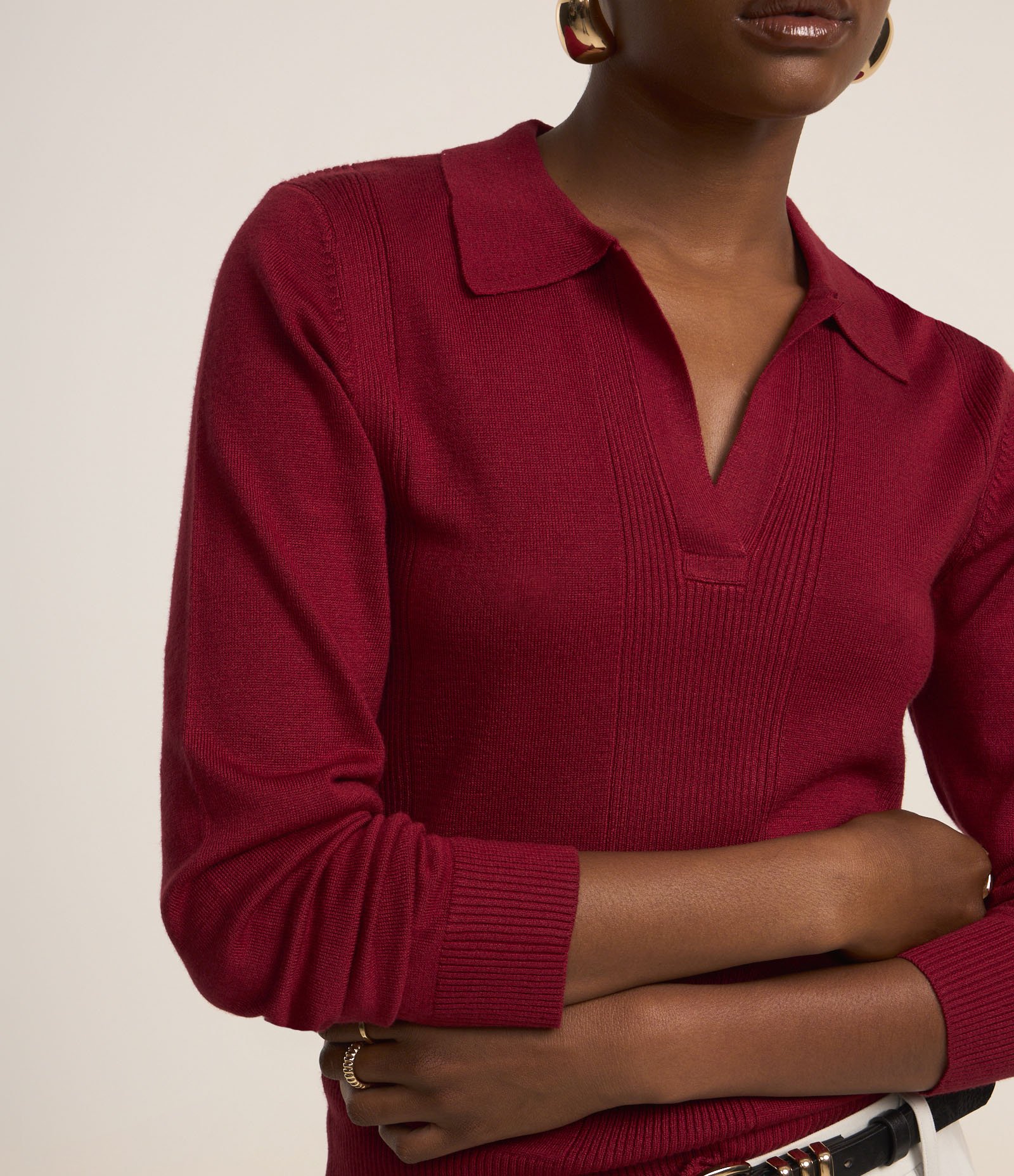 Blusa Manga Longa em Tricot com Gola Polo Vermelho 4